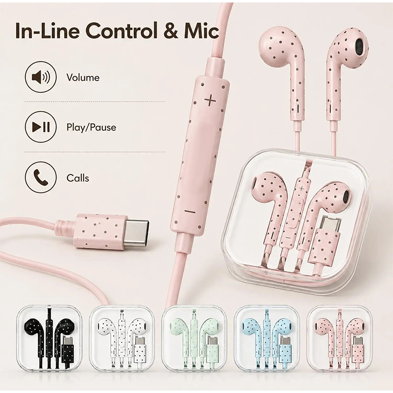 Type C Earphones Polka Dot Sta - Wired Earphone Mic 评论和价格