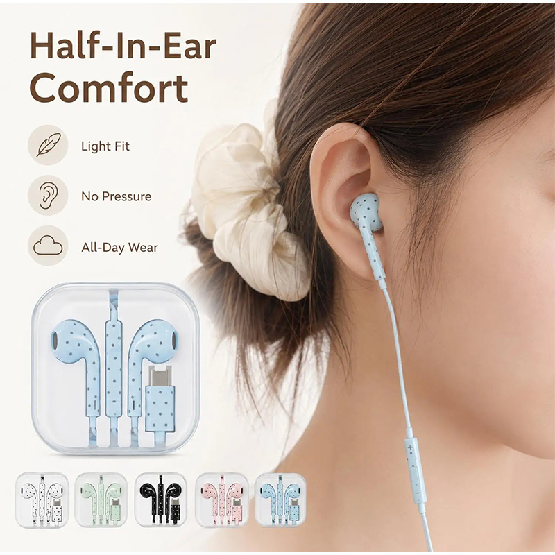 Type C Earphones Polka Dot Sta - Wired Earphone Mic 评论和价格