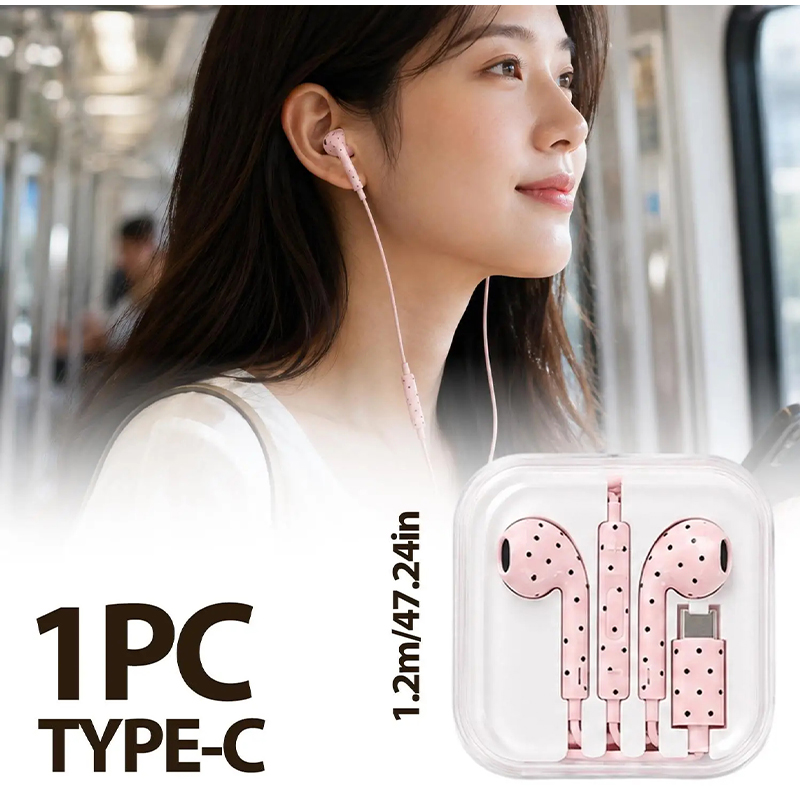 Type C Earphones Polka Dot Sta - Wired Earphone Mic 评论和价格