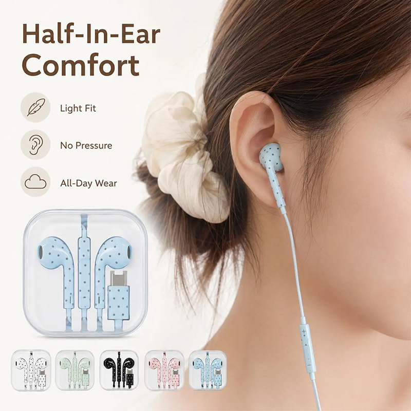 Cute Polka-dot Star Type C Ear - Wired Earphone Mic 评论和价格
