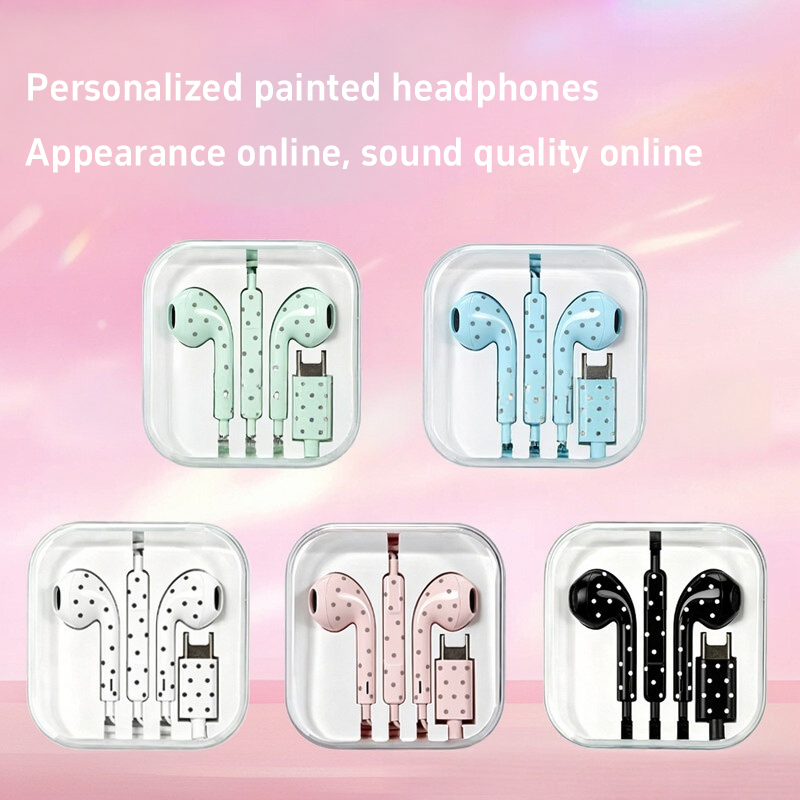Cute Polka-dot Star Type C Ear - Wired Earphone Mic 评论和价格